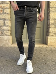 ανδρικό slim ανθρακί με φθορές τζιν παντελόνι πεντάτσεπο με κουμπιά 3ln478