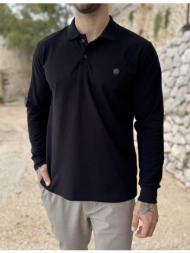 everbest ανδρική μαύρη πικέ polo μακρυμάνικη μπλούζα plus size 271028m