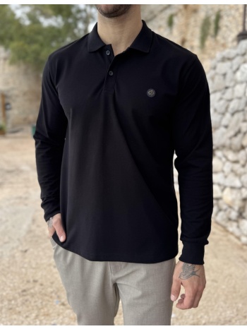 everbest ανδρική μαύρη πικέ polo μακρυμάνικη μπλούζα plus