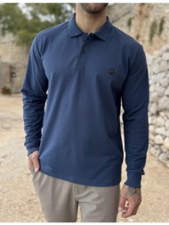 everbest ανδρική μπλε indigo πικέ polo μακρυμάνικη μπλούζα plus size 271028i