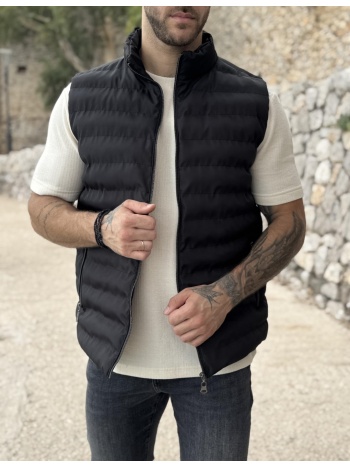 ανδρικό μαύρο αδιάβροχο αμάνικο μπουφάν καπιτονέ fu3002m