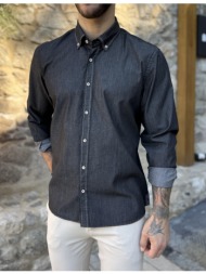 ανδρικό μαύρο denim πουκάμισο με γιακά 2214m