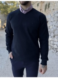 ανδρική μπλε navy πλεκτή βαμβακερή μακρυμάνικη μπλούζα με v λαιμόκοψη zwk102n