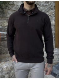 ανδρικό καφέ half zip πουλόβερ zwk113k