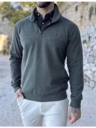 ανδρικό χακί half zip πουλόβερ zwk113x
