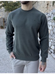 ανδρική χακί πλεκτή βαμβακερή μακρυμάνικη μπλούζα plus size zwk301x