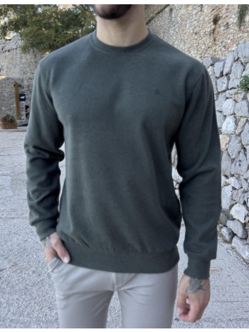 ανδρική χακί πλεκτή βαμβακερή μακρυμάνικη μπλούζα plus size