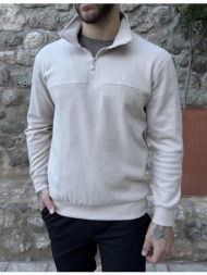 ανδρικό μπεζ half zip πουλόβερ zwk113b