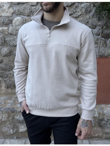 ανδρικό μπεζ half zip πουλόβερ zwk113b