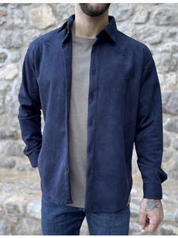 ανδρικό βαμβακερό μπλε navy σουέτ overshirt sh26900b