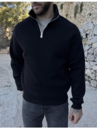 ανδρικό μαύρο φούτερ με μισό φερμουάρ es001m