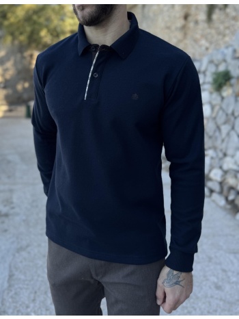 everbest ανδρική μπλε navy polo μακρυμάνικη μπλούζα plus