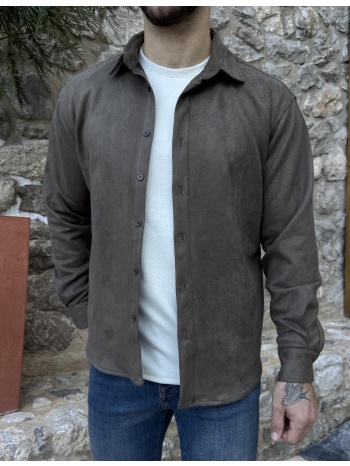 ανδρικό βαμβακερό χακί σουέτ overshirt sh26900x