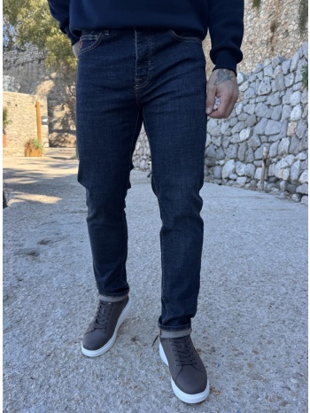 ανδρικό μπλε raw ξεβαμμένο πεντάτσεπο τζιν παντελόνι ίσιο