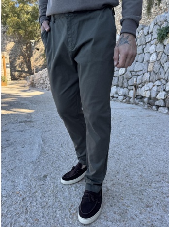 αντρικό χακί υφασμάτινο παντελόνι με λάστιχο στην μέση