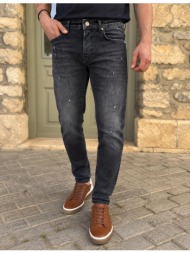 ανδρικό slim ανθρακί με φθορές τζιν παντελόνι πεντάτσεπο με κουμπιά 3ln624