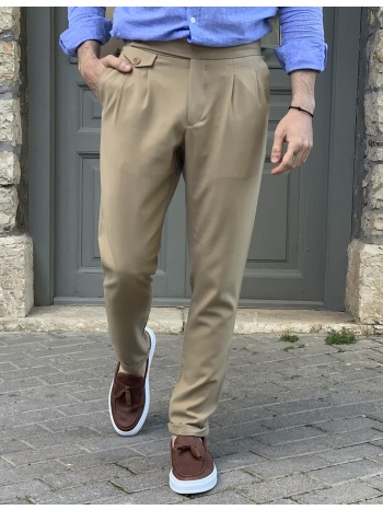 ανδρικό μπεζ υφασμάτινο παντελόνι με πιέτα fcl230210w