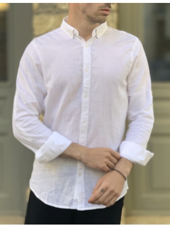 ανδρικό λευκό λινό πουκάμισο με γιακά 15276 σε προσφορά