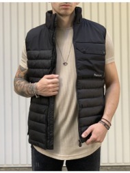 ανδρικό μαύρο καπιτονέ αμάνικο μπουφάν adk59160