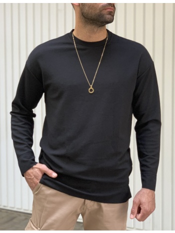 ανδρική μαύρη μακρυμάνικη oversized μπλούζα με σαγρέ ύφασμα σε προσφορά