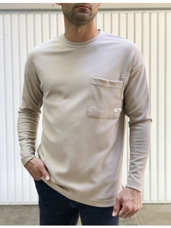 ανδρική μπεζ μακρυμάνικη μπλούζα με ανάγλυφο ύφασμα 1136b σε προσφορά