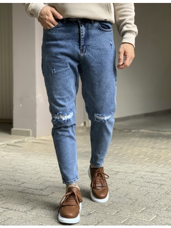 ανδρικό σκούρο μπλε ελαστικό loose τζιν με σκίσιμο