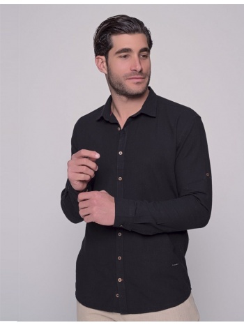 ben tailor ανδρικό λινό πουκάμισο μαύρο 0728m σε προσφορά