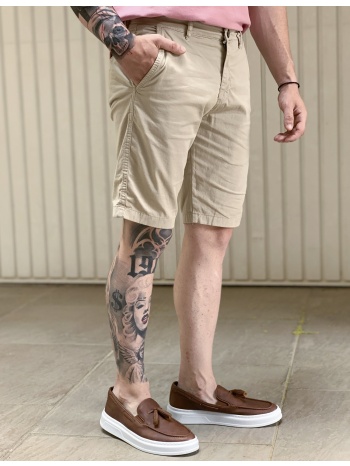 ανδρική μπεζ της άμμου υφασμάτινη βερμούδα 210312s