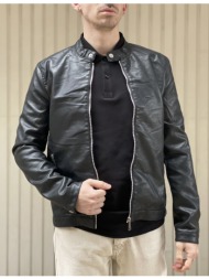 bread and buttons ανδρικό μαύρο jacket από δερματίνη με μάο γιακά g12317