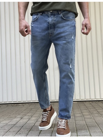 ανδρικό μπλε με φθορές σταθερό loose jean πεντάτσεπο με