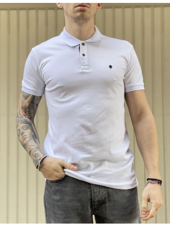 ανδρική λευκή βαμβακερή κοντομάνικη μπλούζα polo t621