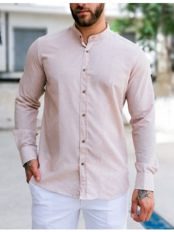 ανδρικό μπεζ λινό πουκάμισο με μάο γιακά 313024j σε προσφορά