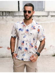 ανδρικό μπεζ φλοράλ κοντομάνικο πουκάμισο 202159