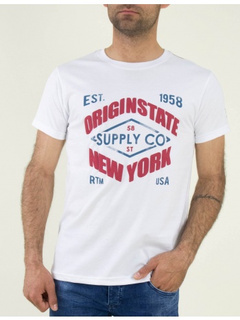 ανδρική λευκή κοντομάνικη μπλούζα τύπωμα 19604