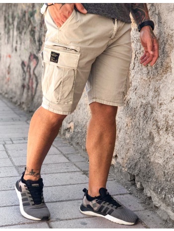 ανδρική μπεζ υφασμάτινη βερμούδα ελαστική 910910
