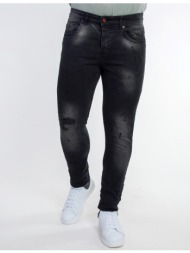 ανδρικό μαύρο τζιν παντελόνι με φθορές 80102