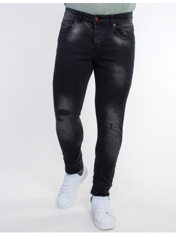 ανδρικό μαύρο τζιν παντελόνι με φθορές 80102 σε προσφορά