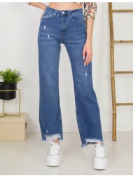 γυναικείο μπλε τζιν παντελόνι loose straight fit με σκισίματα ml271
