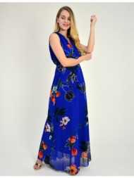 γυναικείο μάξι φόρεμα εμπριμέ μπλε άνοιγμα στήθος πλατη 8214318f