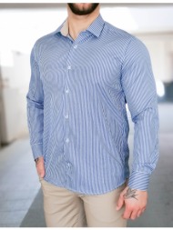 ανδρικό γαλάζιο ριγέ πουκάμισο με διχρωμία modern fit 301511g