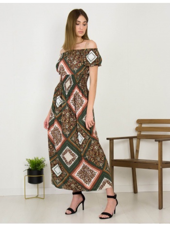 γυναικείο λαδί maxi φόρεμα εμπριμέ 12210 σε προσφορά