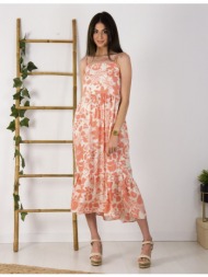γυναικείο ροζ φλοράλ μακρύ φόρεμα 1481r