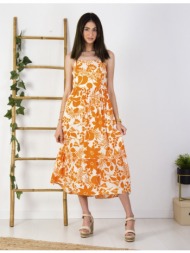 γυναικείο πορτοκαλί φλοράλ μακρύ φόρεμα 1481p