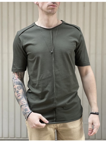 ndc ανδρικό χακί ασύμμετρο t-shirt με ραφή 232917k