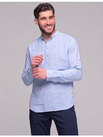 ben tailor ανδρική γαλάζια πουκαμίσα λινό komo 0575g
