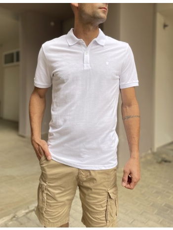 ανδρική λευκή βαμβακερή κοντομάνικη μπλούζα polo 4331d
