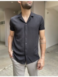 ανδρικό μαύρο κοντομάνικο πουκάμισο tst1682