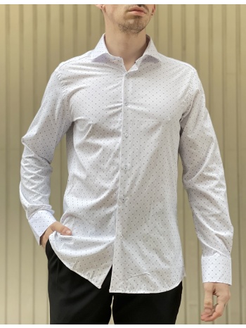 ανδρικό λευκό πουκάμισο με μικρό σχέδιο modern fit 301512