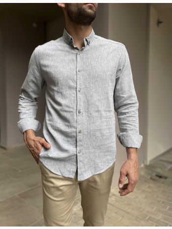 ανδρικό λινό χακί πουκάμισο με γιακά 9631k