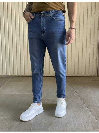 ανδρικό μπλε ελαστικό loose τζιν πεντάτσεπο με φερμουάρ 8756